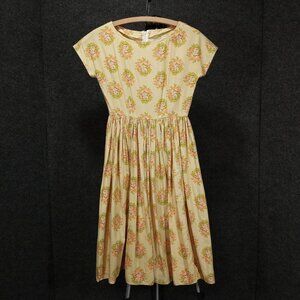 1950's Ecru Floral Yellow Cotton Circle Dress